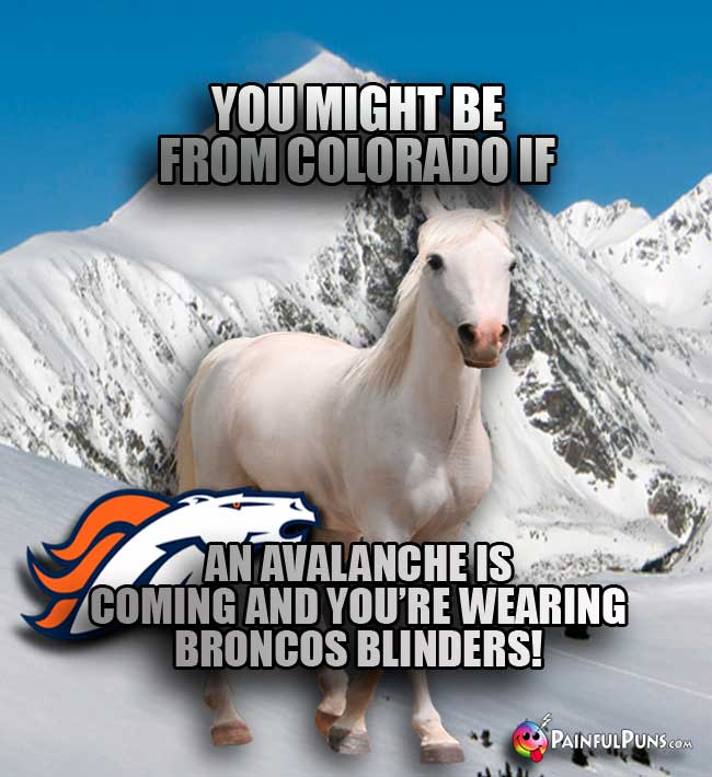 You might be from Colorado if an avalancheis coming and you're wearing Broncos blinders!