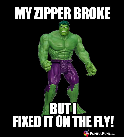 Hulk Humor: My Zipper Broke, But I Fixed It on the Fly!