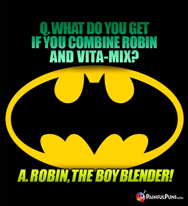 Q. What do you get if you combine Robin and Vita-Mix? A. Robin, the Bloy Blender!