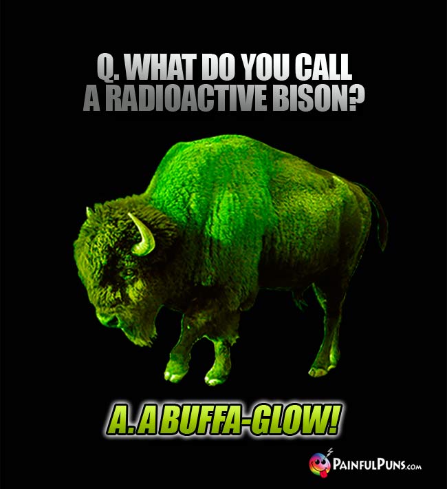 Q. What do you call a radioactive bison? A. A buffa-glow!