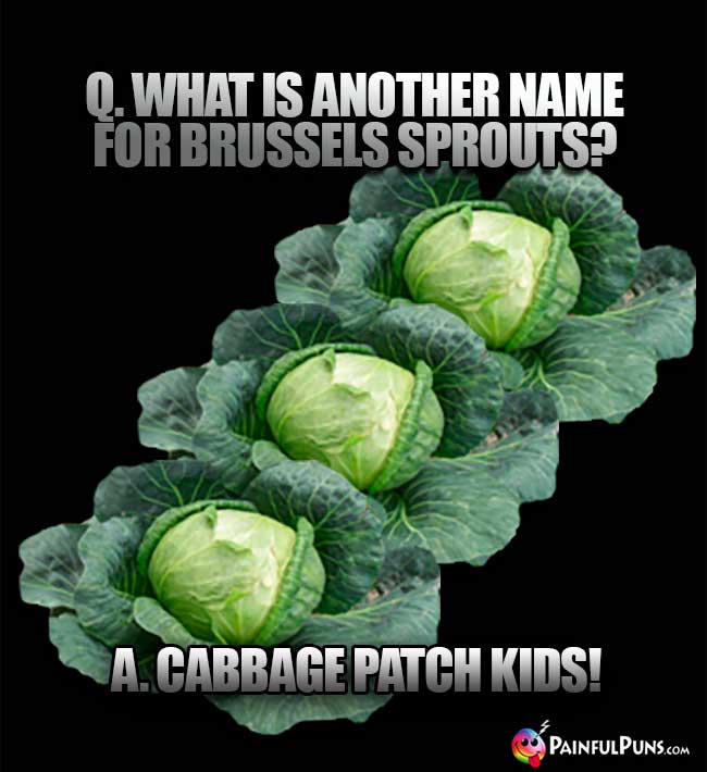 Q. What is another name for Brussels sprouts? A. Cabbage Patch Kids!