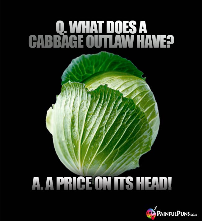 Q. What does a cabbage outlaw have? A. A price on its head!