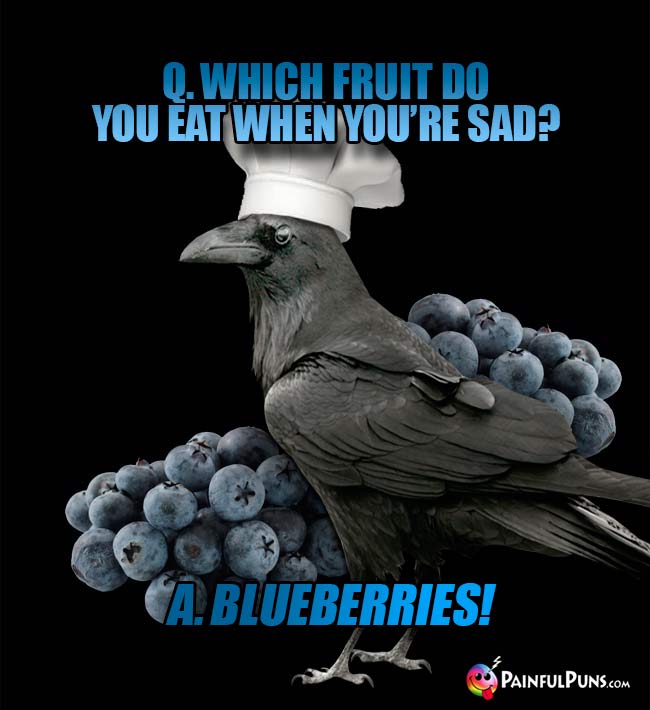 Crow  Chef Asks: Which fruit do you eat when you're sad? A. Blueberries!