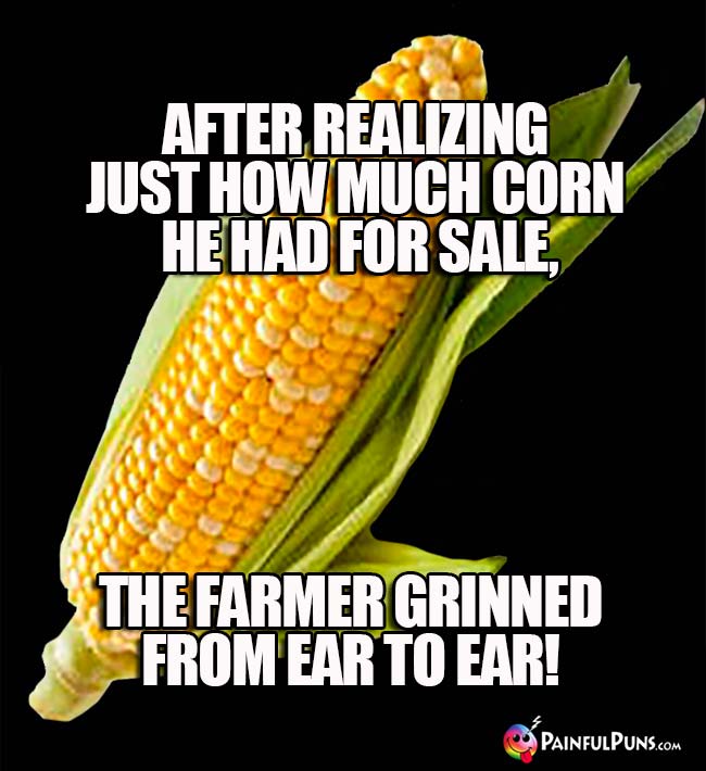 After realizing just how much corn he had for sale, the farmer grinned from ear to ear!