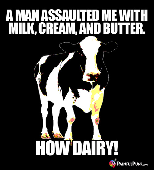 Cow Pun: A man assaulted me with milk, cream, and butter. How Dairy!