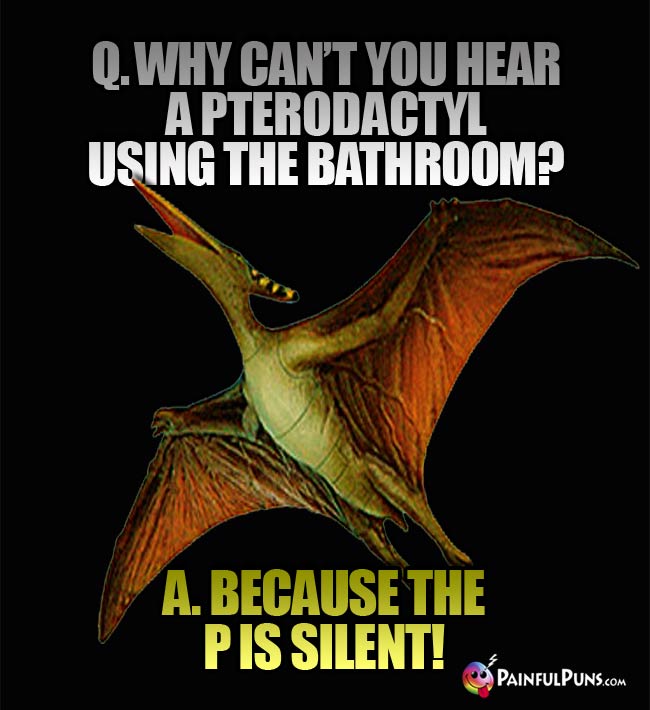 Q. Why can't you hear a Pterodactyl using the bathroon? A. Because the P is silent!