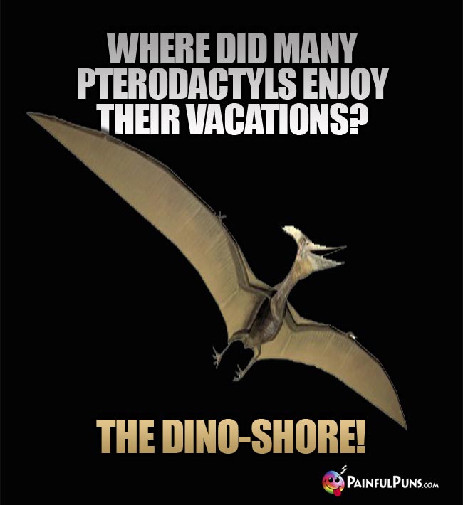 Q. Where did many Pterodactyls enjoy their vacations? A. The dino-shore!