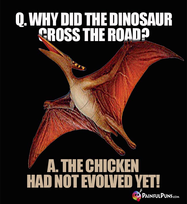 Q. Why did the dinosaur cross the road? A. The chicken had not evolved yet!