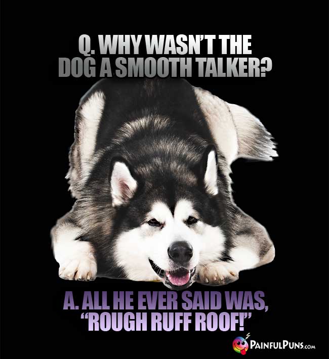 Q. Why wasn't the dog a smooth talker? a. All he ever said was, "rought Ruff Roof!"