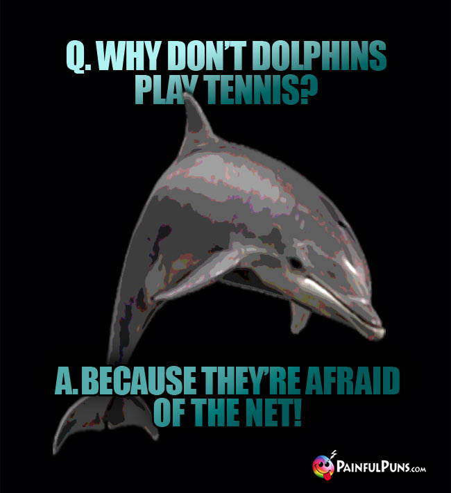 Q. Why don't dolphins play tennis? A. Becaus they're afraid of the net!