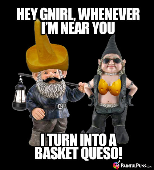 Cheesy Pick-Up Line: Hey Gnirl, whenever I'm near you, I turn into a basket queso! 