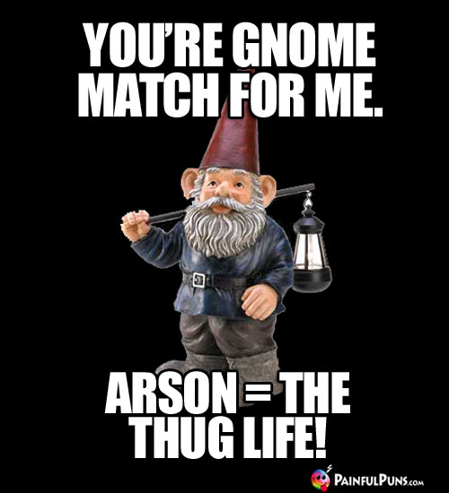 You're gnome match for me. Arson = The Thug Life