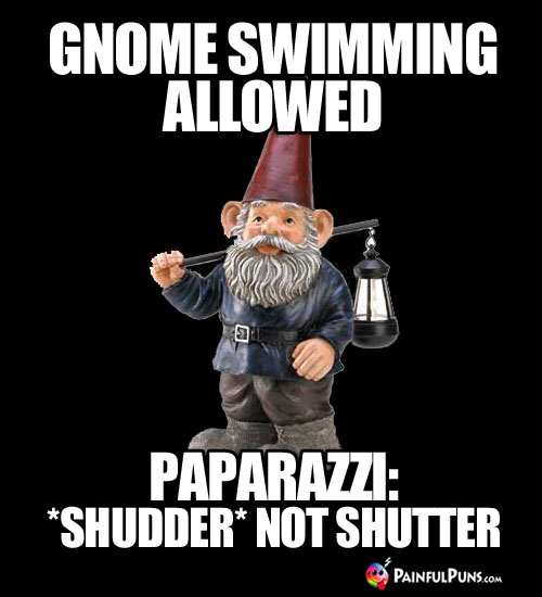 Gnome Swimming Allowed. Paparazzi: *Shudder* NOT Shutter.