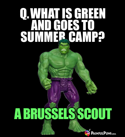 Q. What is green and goes to summer camp? A Brussels Scout