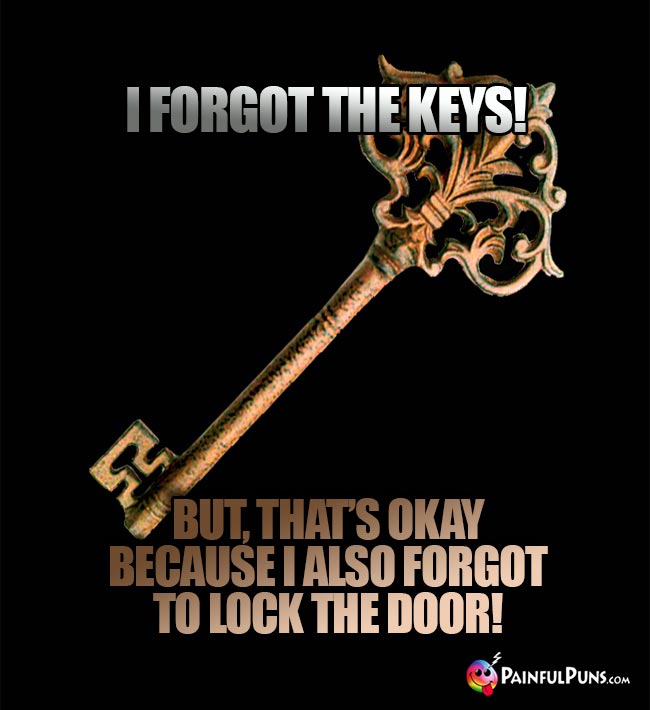 I forgot the keys! But, that's okay because I also forgot to lock the door!