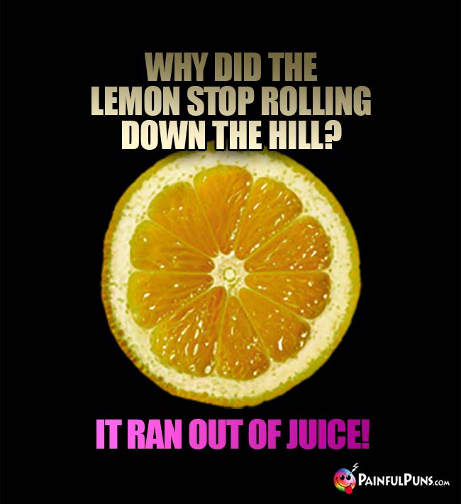 Why did the lemon stop rolling down the hill? It ran out of juice!