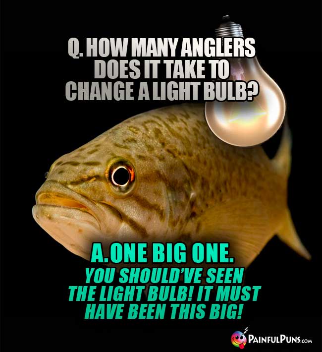 Q. How many anglers does it take to hange a light bulb? A. One big one. You should've seen the light bulb? It must have been this big!