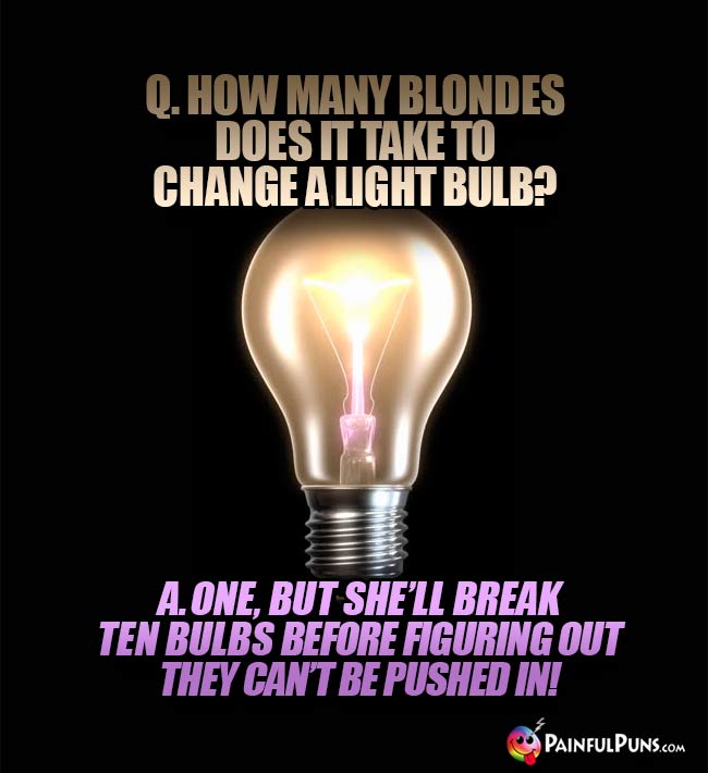 Q How many blindes does it take to change a light bulb? A. One, but she'll break ten bulbs before figuring out they can't be pushed int!