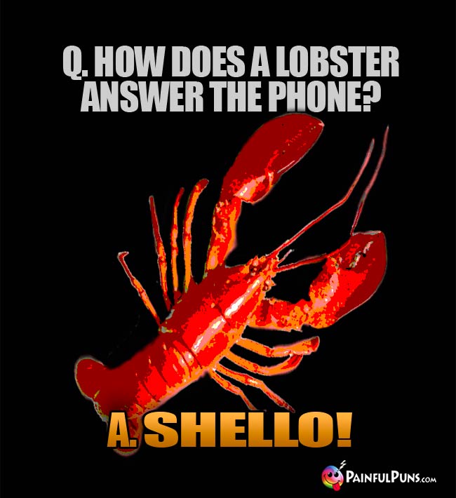 Q. How does a lobster answer the phone? A. Shello!