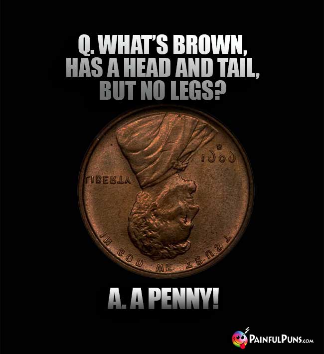 Q. What's brown, has a head and tail, but no legs? A. A Penny!