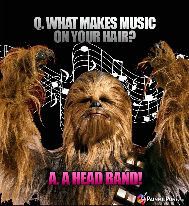 Wookie Asks: What makes music on your hair? A. A head band!