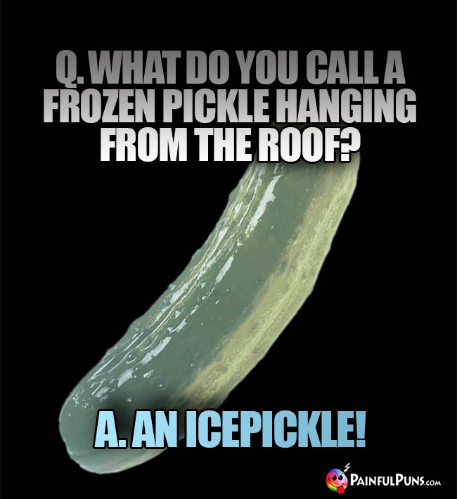 Q. What do you call a frozen pickle hanging from the roof? A. An icepickle!