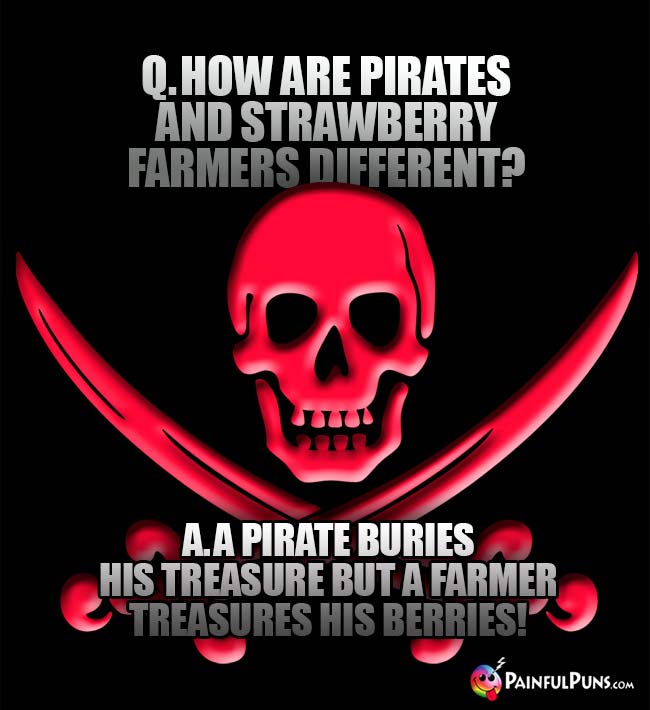 Q. How are pirates and strawberry farmers different? A. A pirate buries his treasure but a farmer treasures his berries!