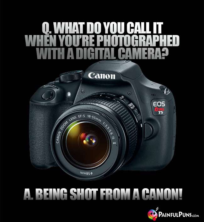 Q. What do you call it when you're photographed with a digital camera? A. Being shot from a canon!
