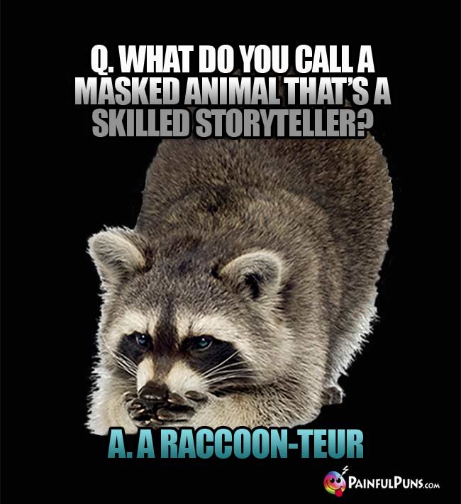 Q. What do you call a masked animal that's a skilled storyteller? A. A raccoon-teur.