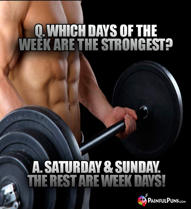 Q. Which days of the week are teh strongest? A. Saturday & Snday. The rest are week days!