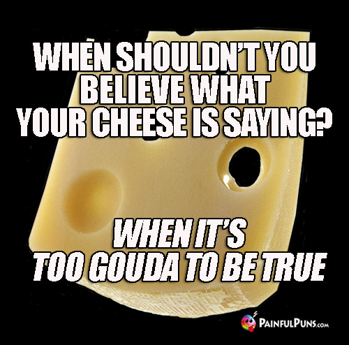 When shouldn't you believe what your cheese is saying? When it's too gouda to be true.