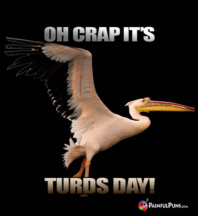 Giant flying bird leaving a trail behind says: Oh Crap It's Turds Day!