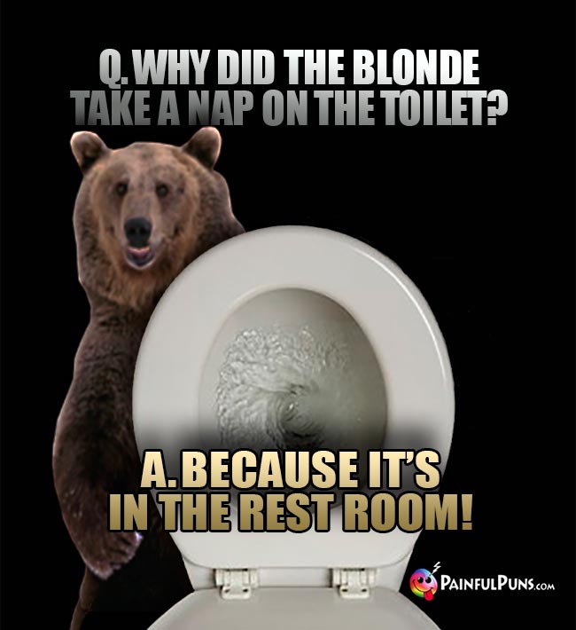 Q. Why did the blonde take a nap on the toilet? A. Because it's in the rest room!