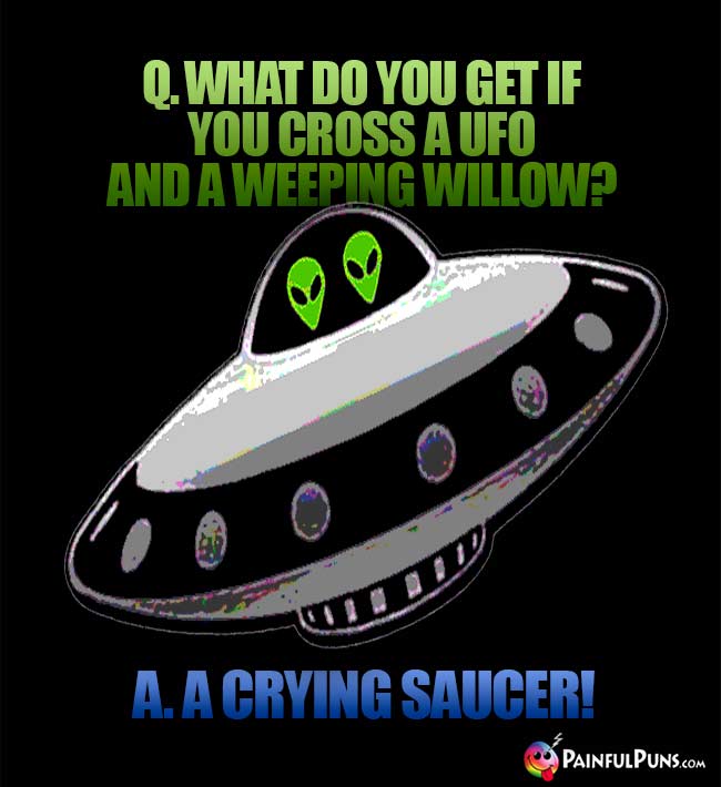 Q. What do you get if you cross a UFO and a weeping willow? A. A Crying Saucer!
