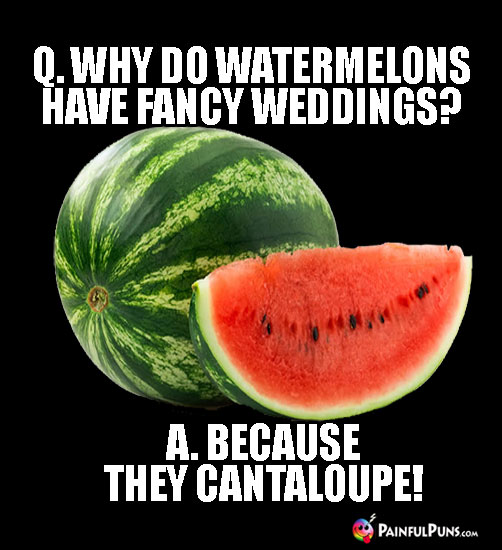 Q. Why do watermelons have fancy weddings? A. Because They Cantaloupe!