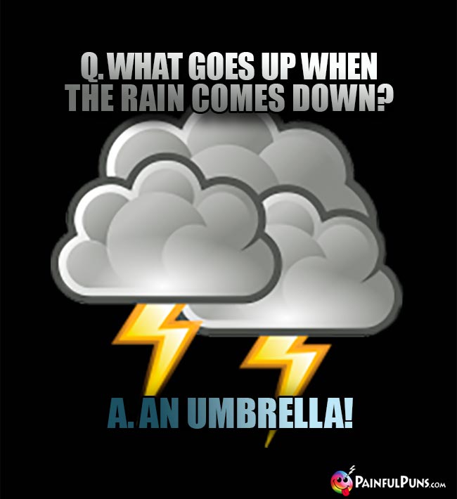 Q. What goes up when the rain comes down? A. An mbrella!