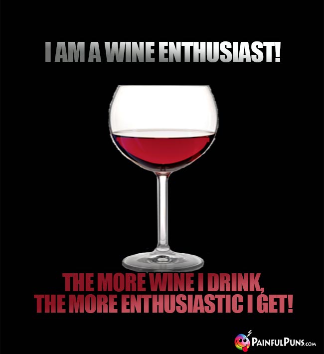 Wine Humor: I am a wine enthusiast! The more wine I drink, the more enthusiastic I get!