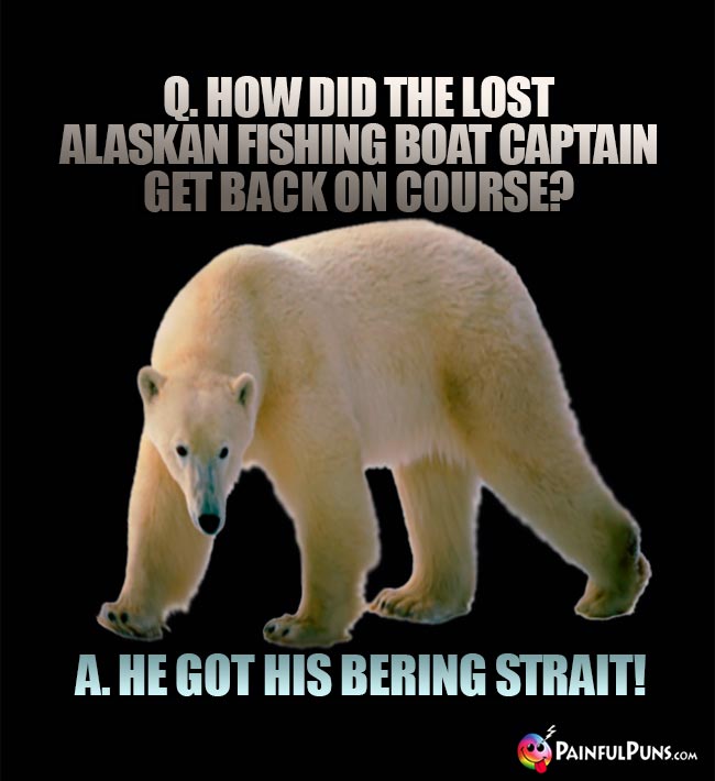 Q. How did the lost Alaskan fishing boat captain get back on course? A. He Got His Bering Strait!