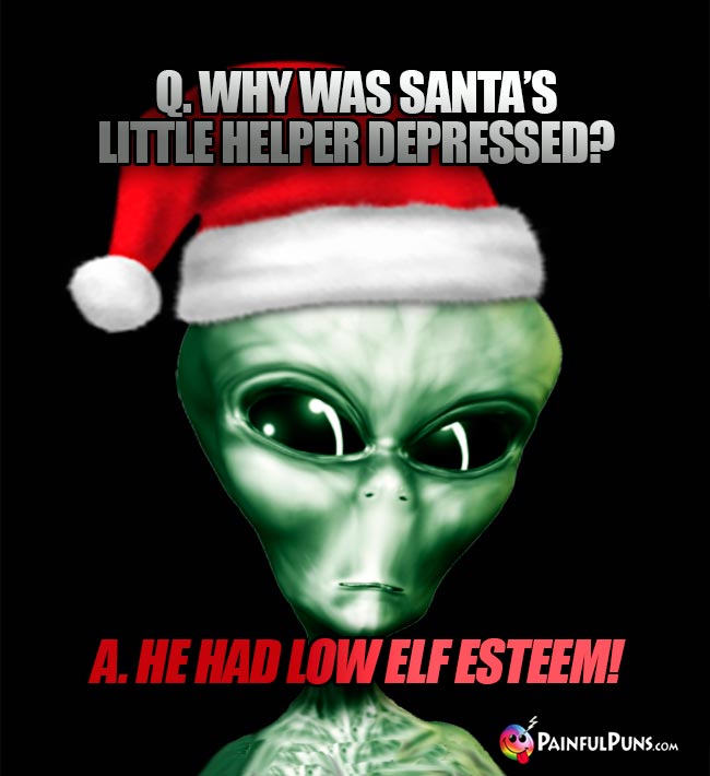 Q. Why was Santa's little helper depressed? A. He had low elf esteem!