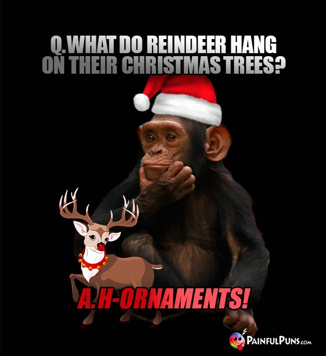 Q. What do reindeer hang on their Christmas trees? A. H-ornaments!